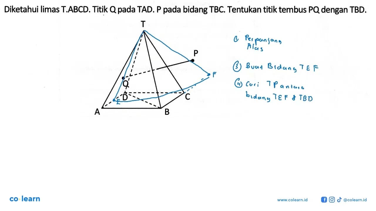 Diketahui limat T.ABCD. Titik Q pada TAD.P pada bidang TBC.