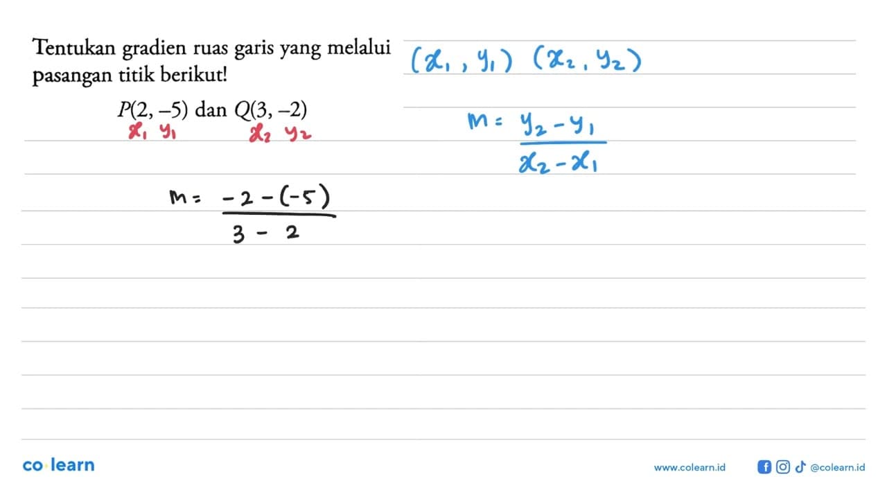 Tentukan gradien ruas garis yang melalui pasangan titik