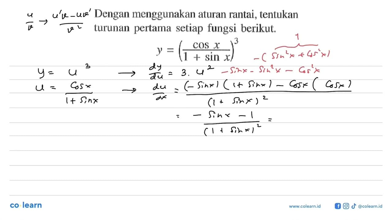 Dengan menggunakan aturan rantai, tentukan lurunan pertama