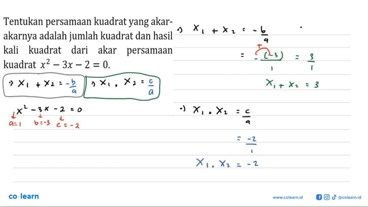 Tentukan persamaan kuadrat yang akar-akarnya adalah jumlah