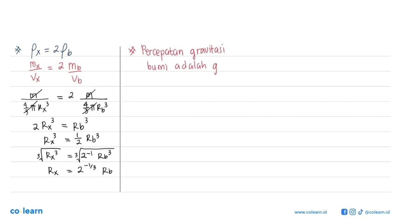 Percepatan gravitasi pada permuakaan Bumi adalah g. Pada