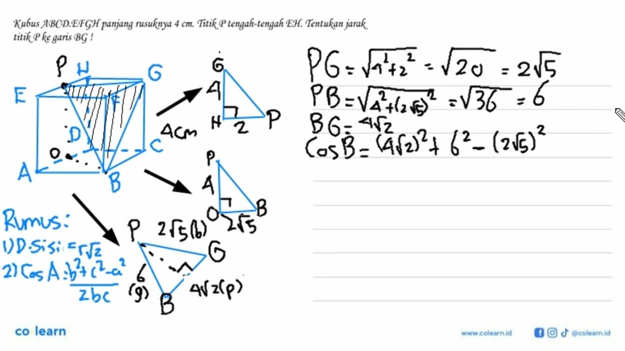 Kubus ABCDEFGH panjang rusuknya 4 cm. Titik P tengah-tengah
