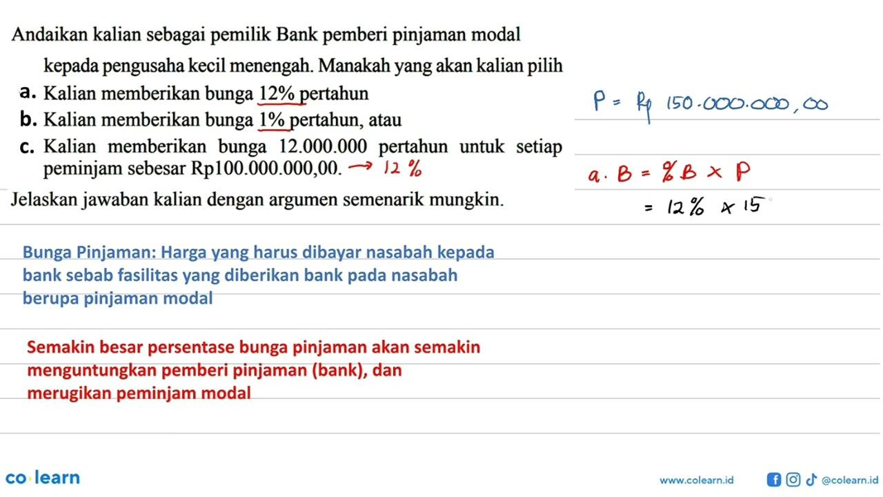 Andaikan kalian sebagai pemilik Bank pemberi pinjaman