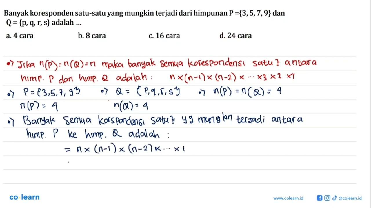 Banyak koresponden satu-satu yang mungkin terjadi sari