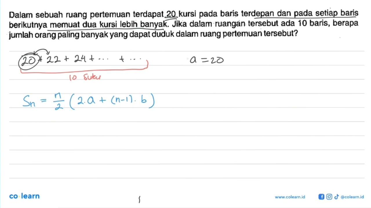 Dalam sebuah ruang pertemuan terdapat 20 kursi pada baris