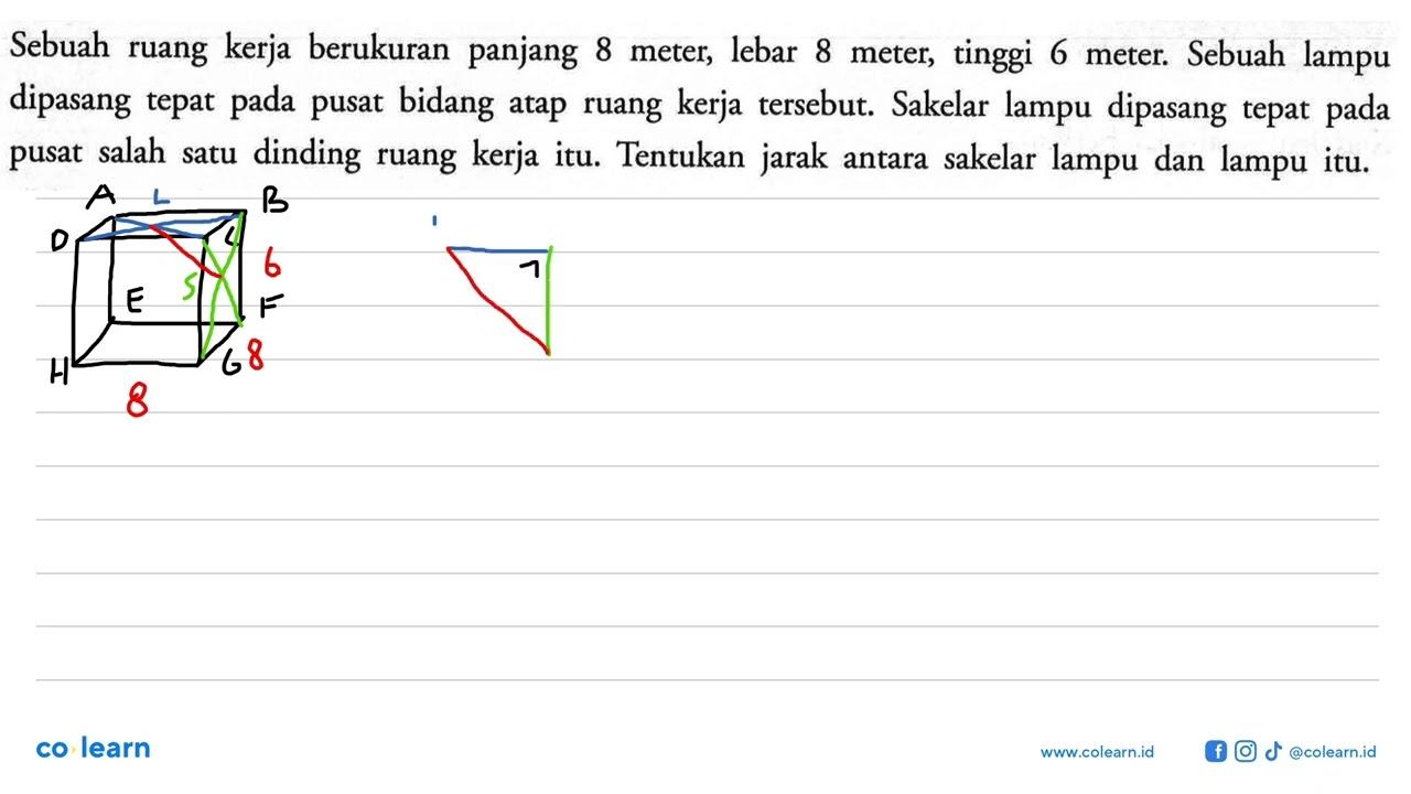 Sebuah ruang kerja berukuran panjang 8 meter, lebar 8