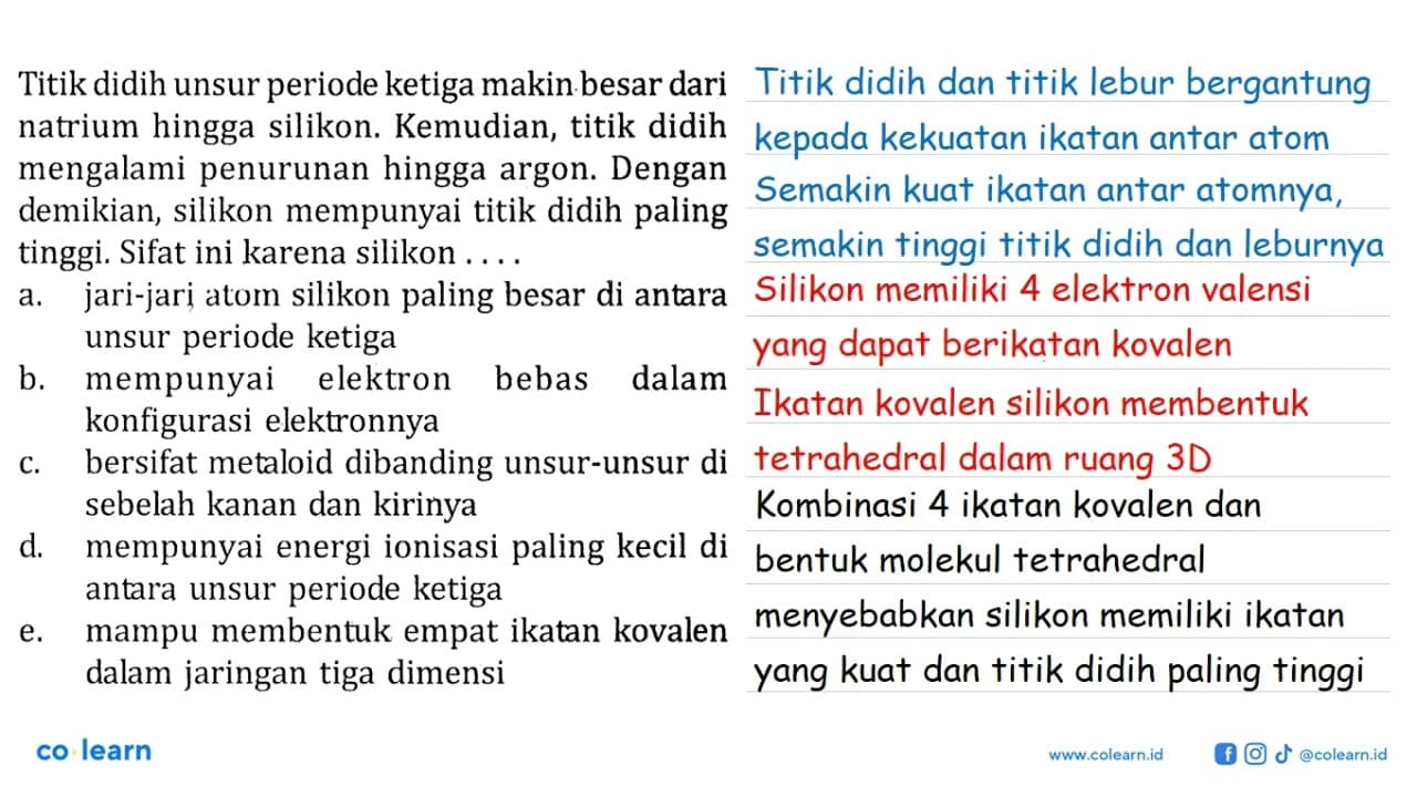 Titik didih unsur periode ketiga makin besar dari natrium