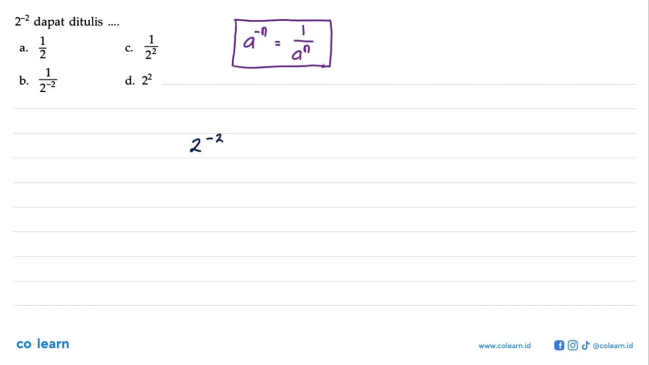 2^(-2) dapat ditulis ....