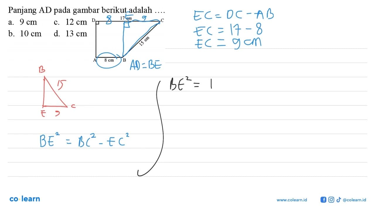 Panjang AD pada gambar berikut adalah ....a. 9 cm c. 12 cm