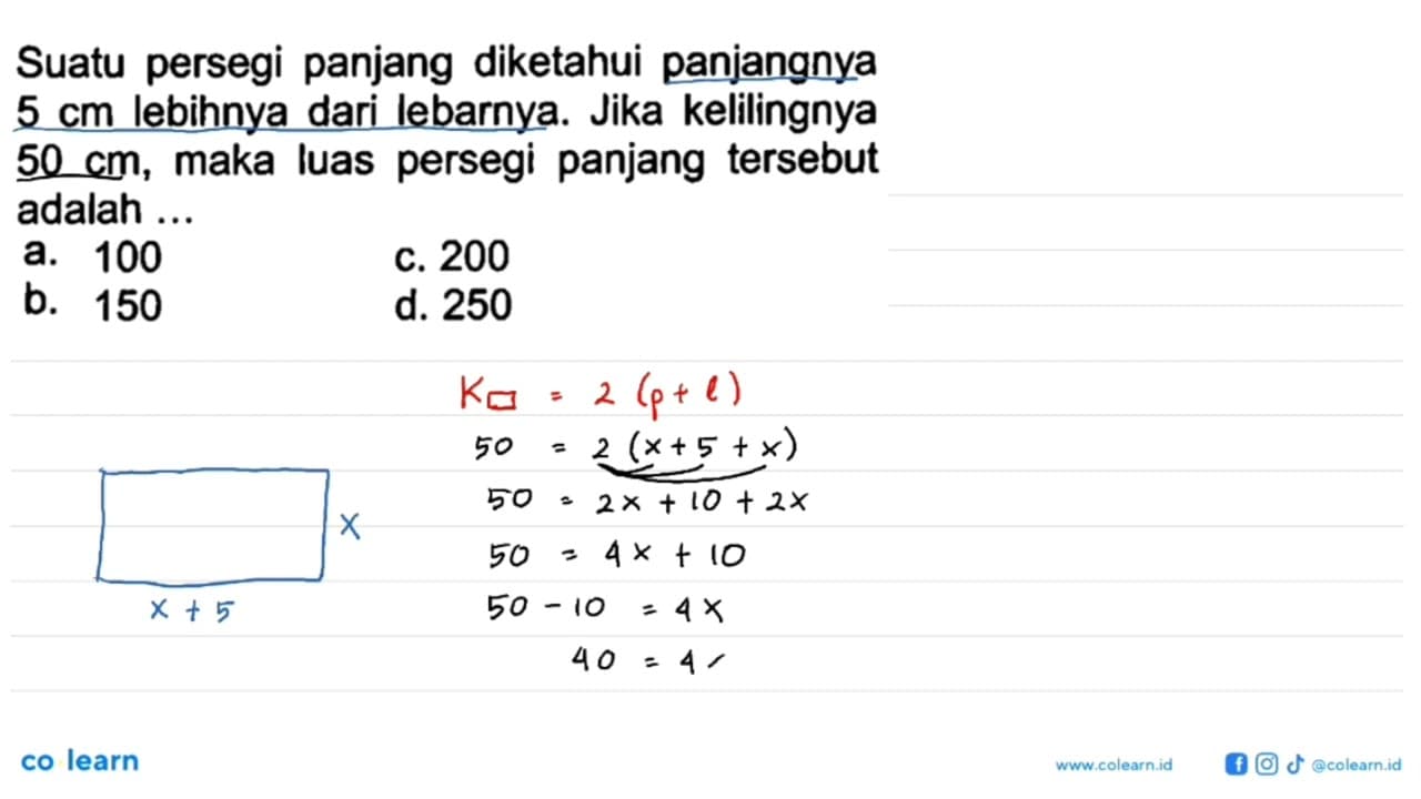 Suatu persegi panjang diketahui panjangnya 5 cm lebihnya