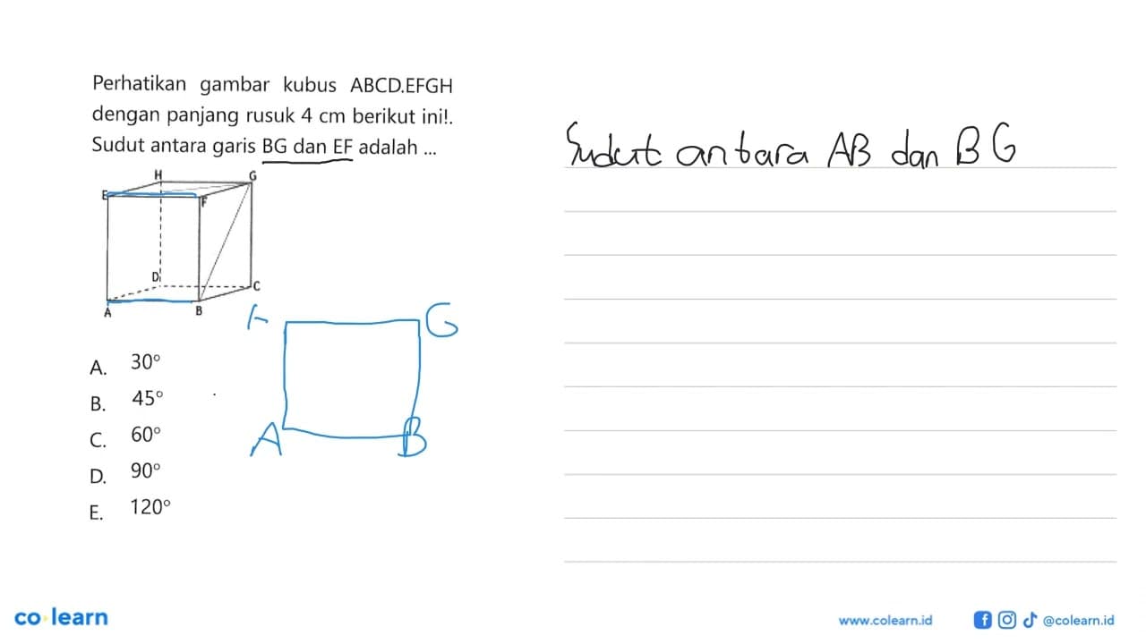 Perhatikan gambar kubus ABCD.EFGH dengan panjang rusuk 4 cm