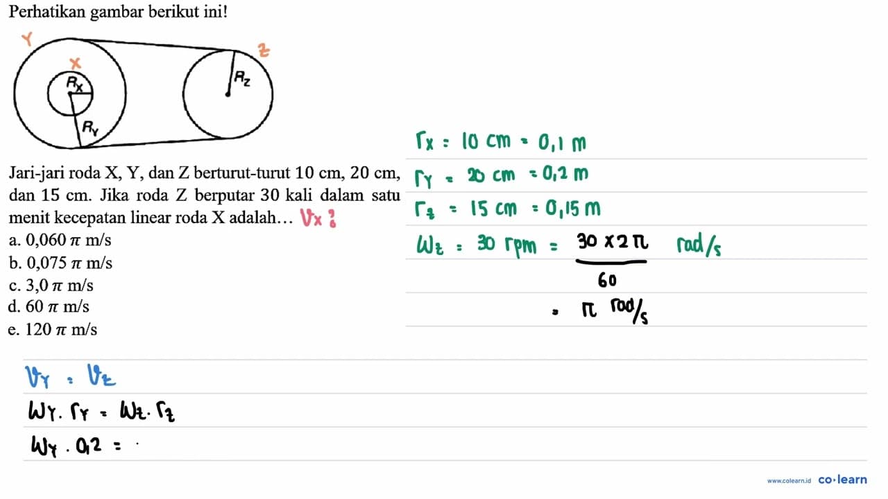 Perhatikan gambar berikut ini! Jari-jari roda X, Y, dan Z