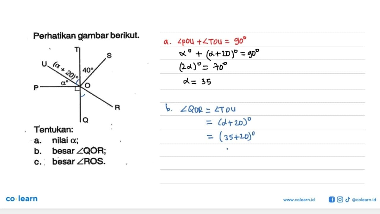 Perhatikan gambar berikut. P Q R S T U alpha Tentukan: a.