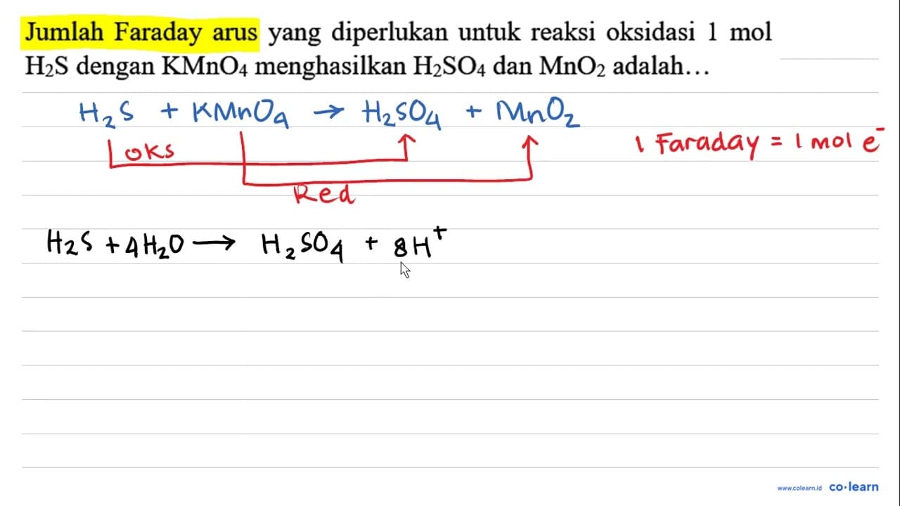 Jumlah Faraday arus yang diperlukan untuk reaksi oksidasi 1