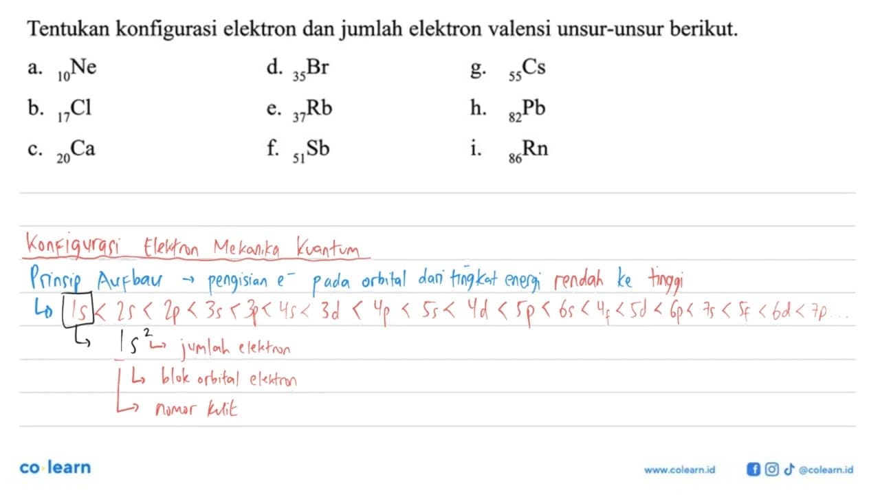 Tentukan konfigurasi elektron dan jumlah elektron valensi