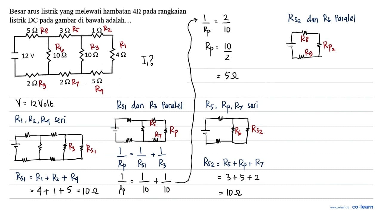 Besar arus listrik yang melewati hambatan 4 ohm pada