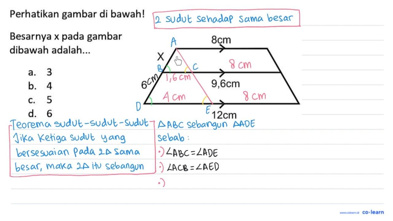 Perhatikan gambar di bawah! Besarnya x pada gambar dibawah