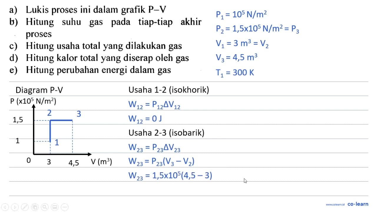 Gas ideal monoatomik tekanannya 10^5N/m^2, volume 3 m^3 dan