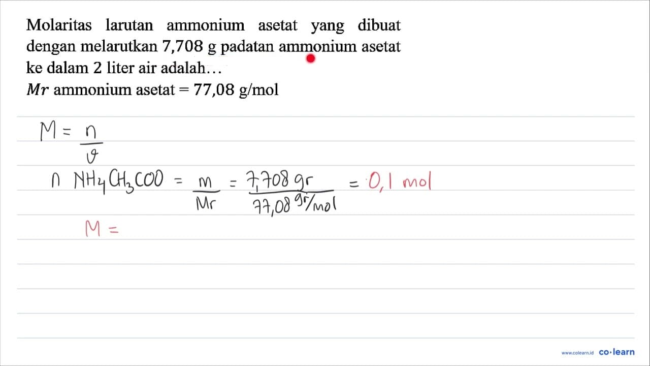 Molaritas larutan ammonium asetat yang dibuat dengan