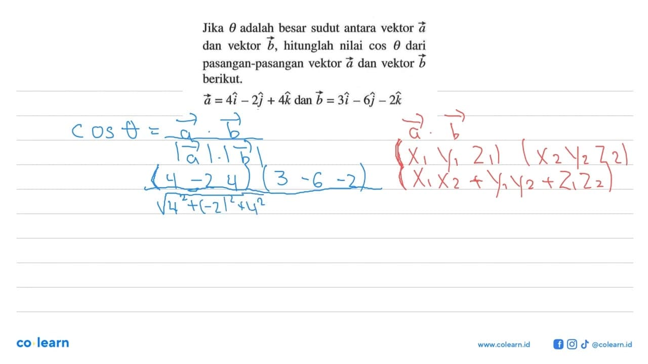 Jika theta adalah besar sudut antara vektor a dan vektor b