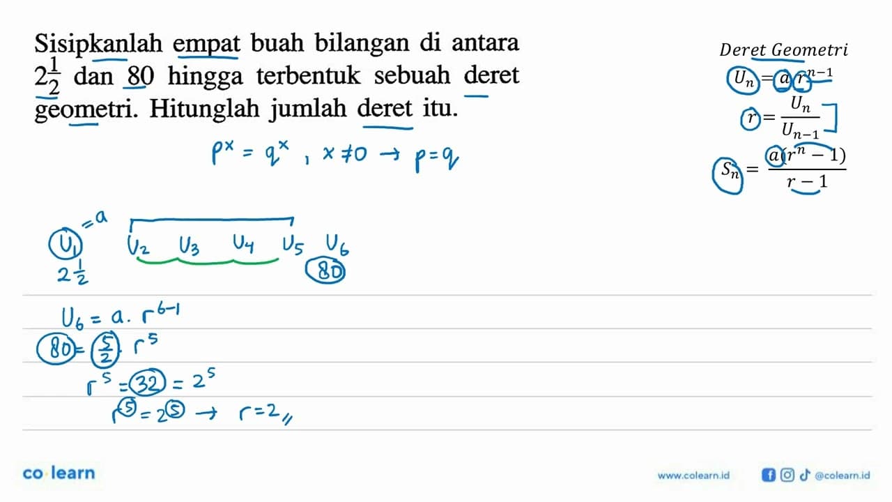 Sisipkanlah empat buah bilangan di antara 2 1/2 dan 80