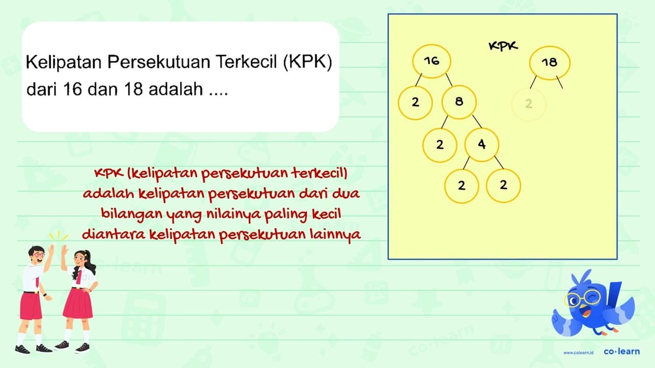 Kelipatan Persekutuan Terkecil (KPK) dari 16 dan 18 adalah