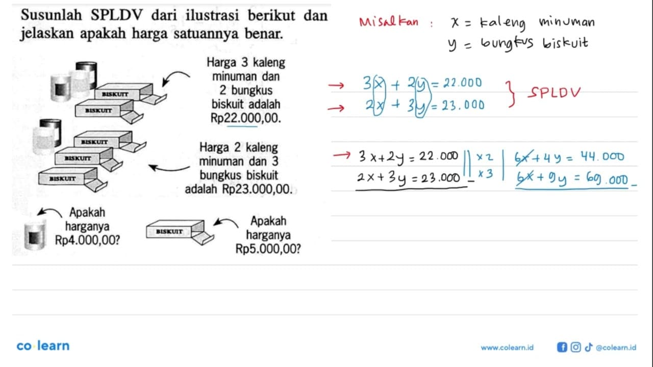 Susunlah SPLDV dari ilustrasi berikut dan jelaskan apakah