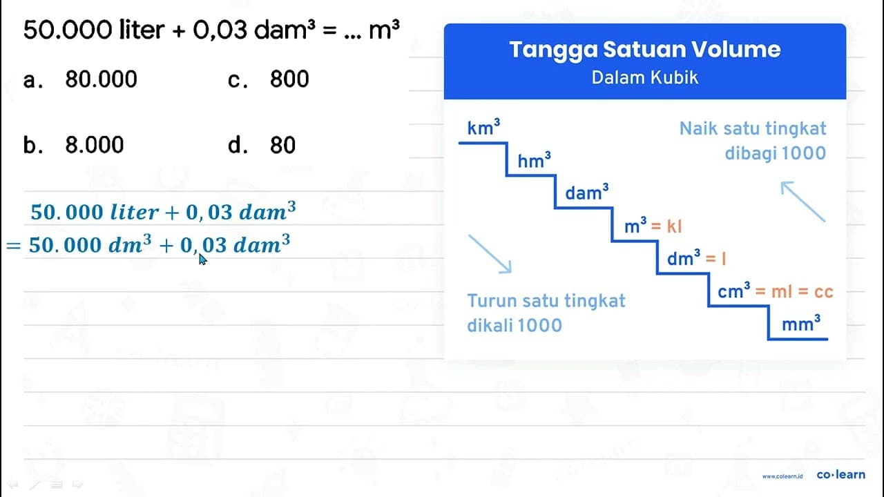 50.000 liter +0,03 dam^3=... m^3