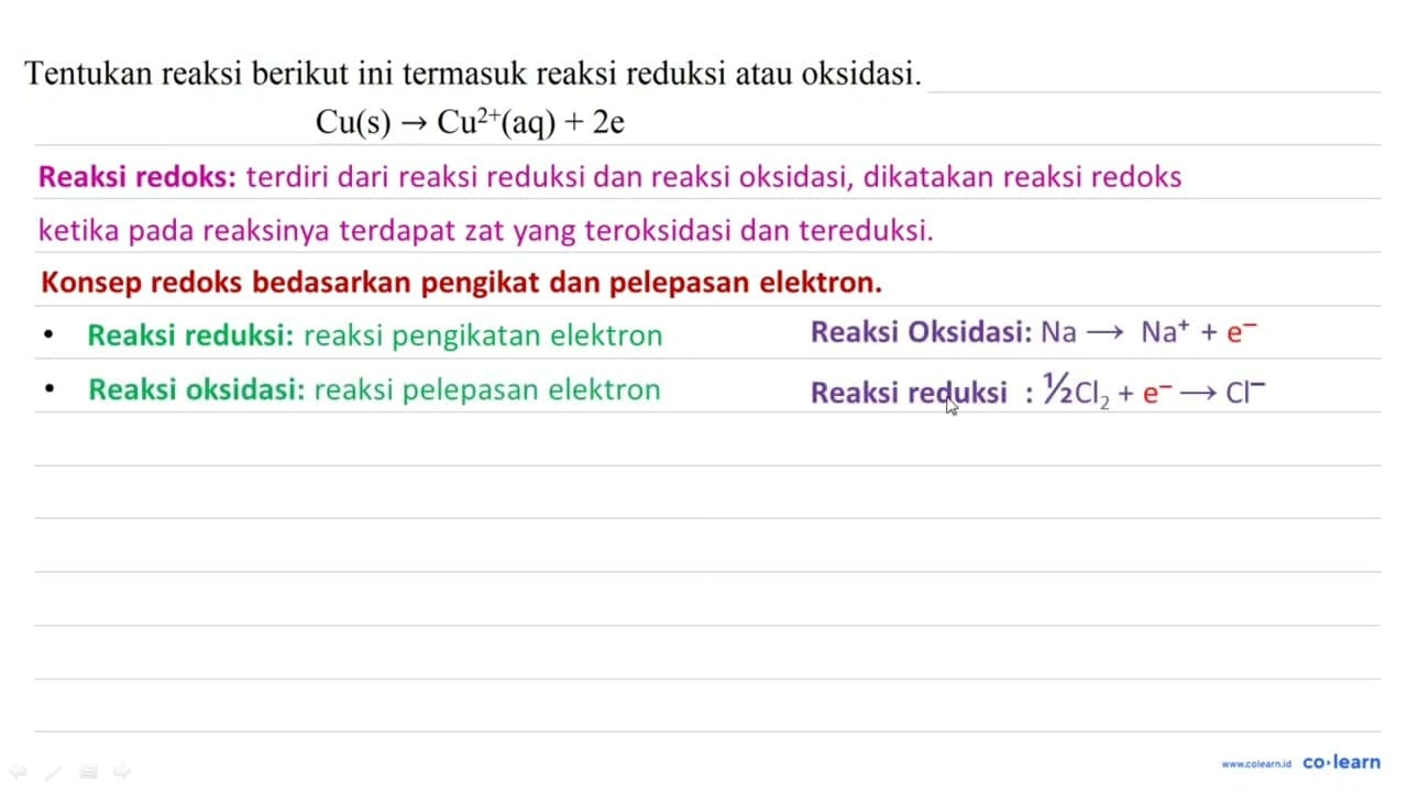 Tentukan reaksi berikut ini termasuk reaksi reduksi atau