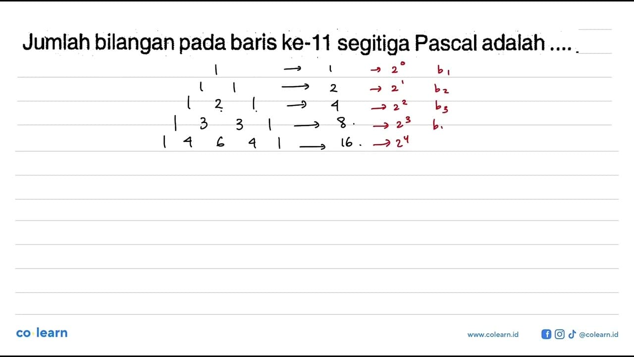 Jumlah bilangan pada baris ke-11 segitiga Pascal adalah....