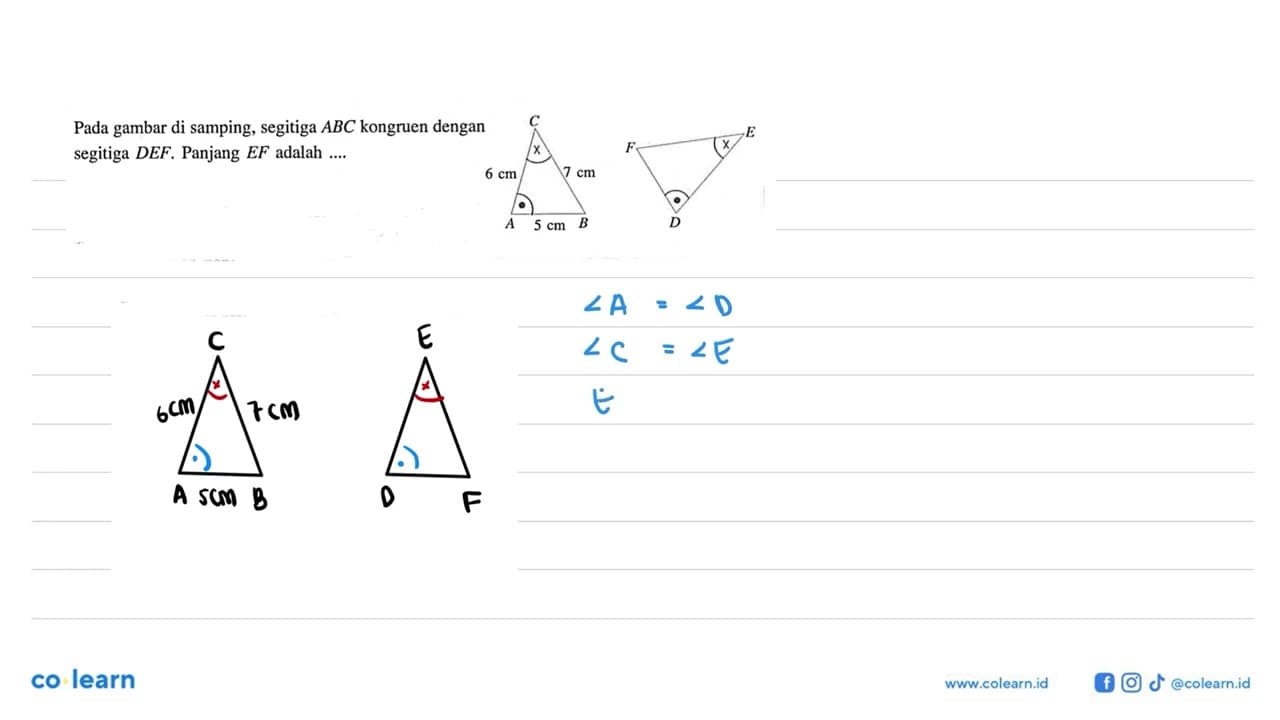 Pada gambar di samping, segitiga ABC kongruen dengan
