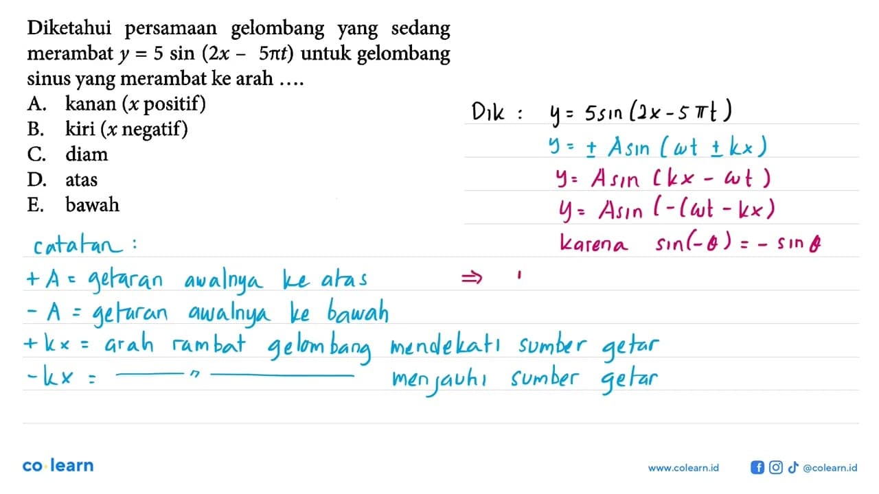 Diketahui persamaan gelombang yang sedang merambat y=5