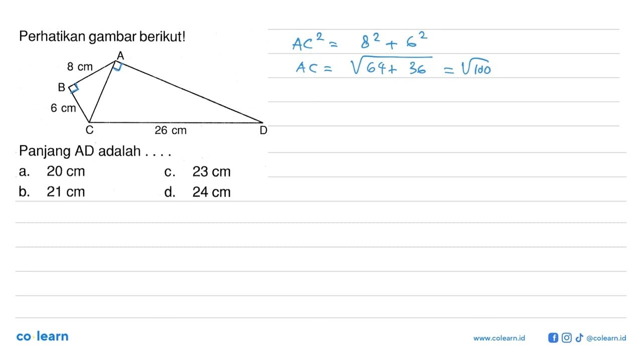 Perhatikan gambar berikut! 8 cm 8 cm 26 cm Panjang AD