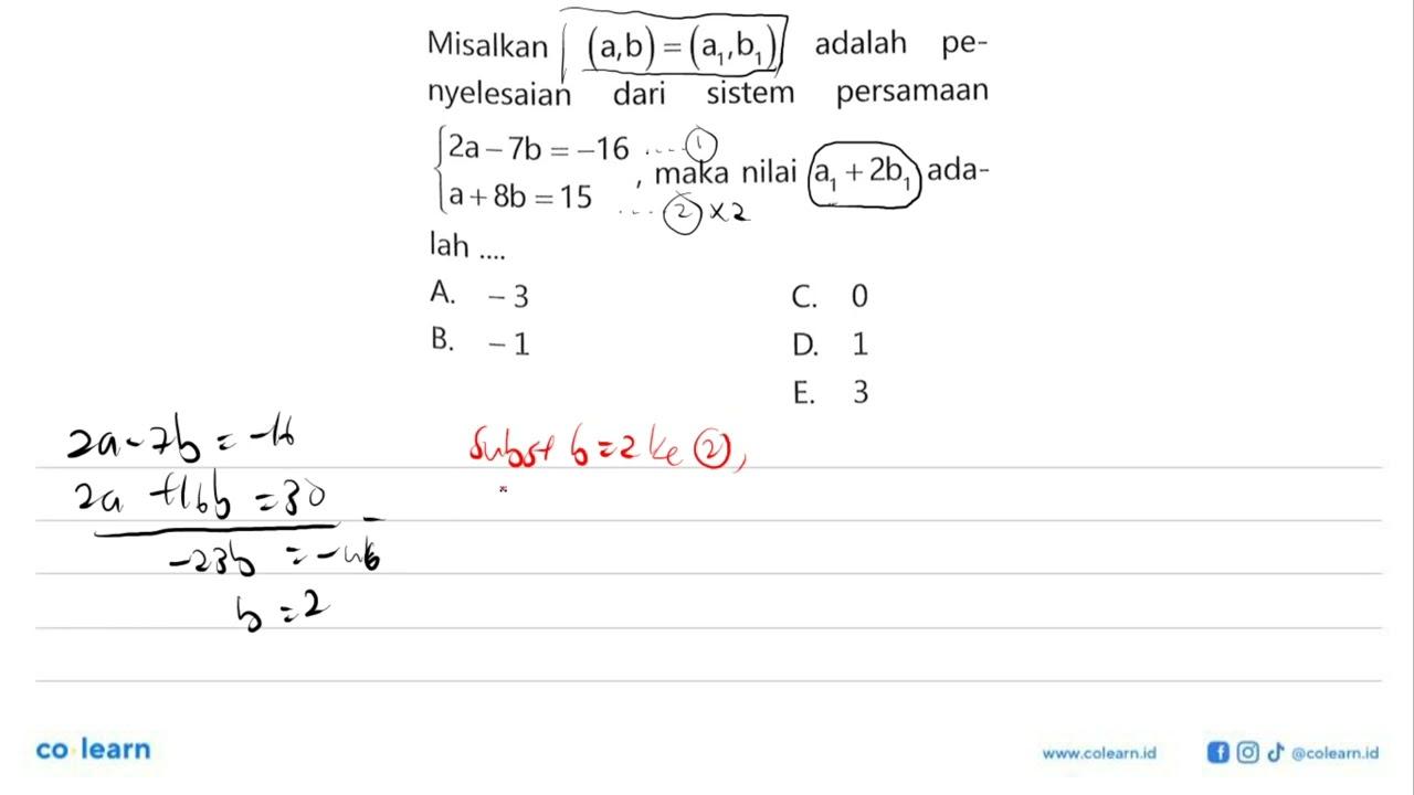 Misalkan (a,b)=(a1,b1) adalah penyelesaian dari sistem