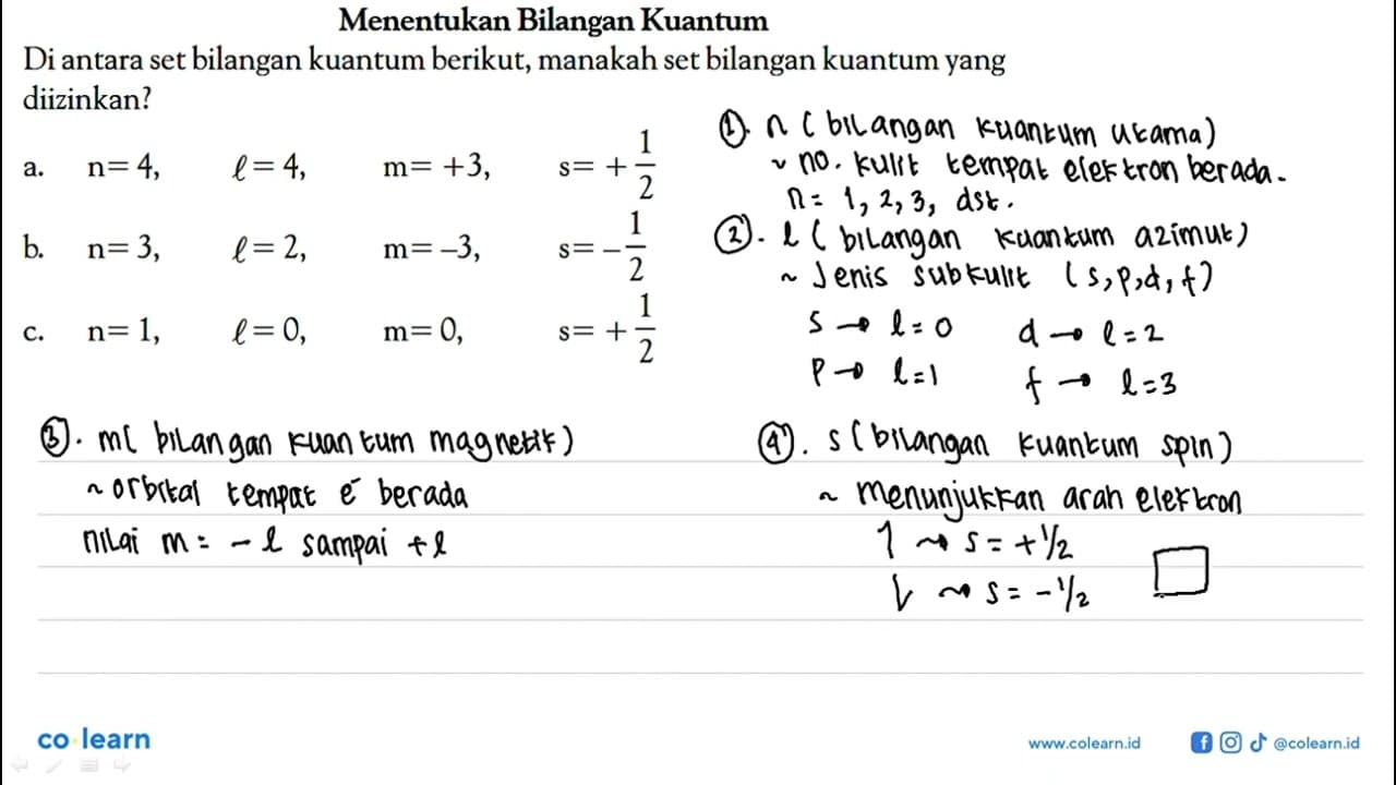 Menentukan Bilangan Kuantum Di antara set bilangan kuantum