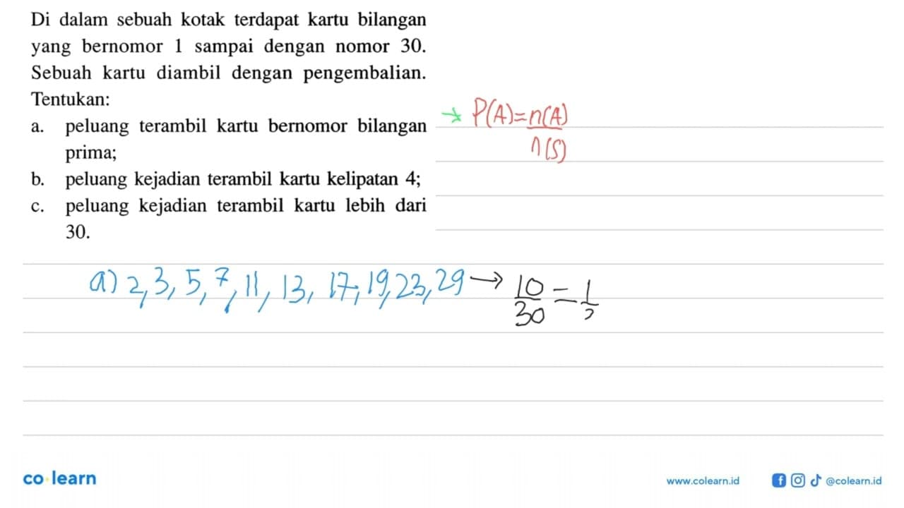 Di dalam sebuah kotak terdapat kartu bilangan yang bernomor