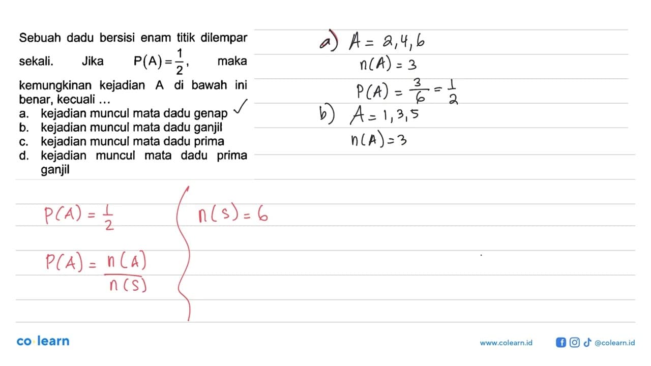 Sebuah dadu bersisi enam titik dilempar sekali. Jika