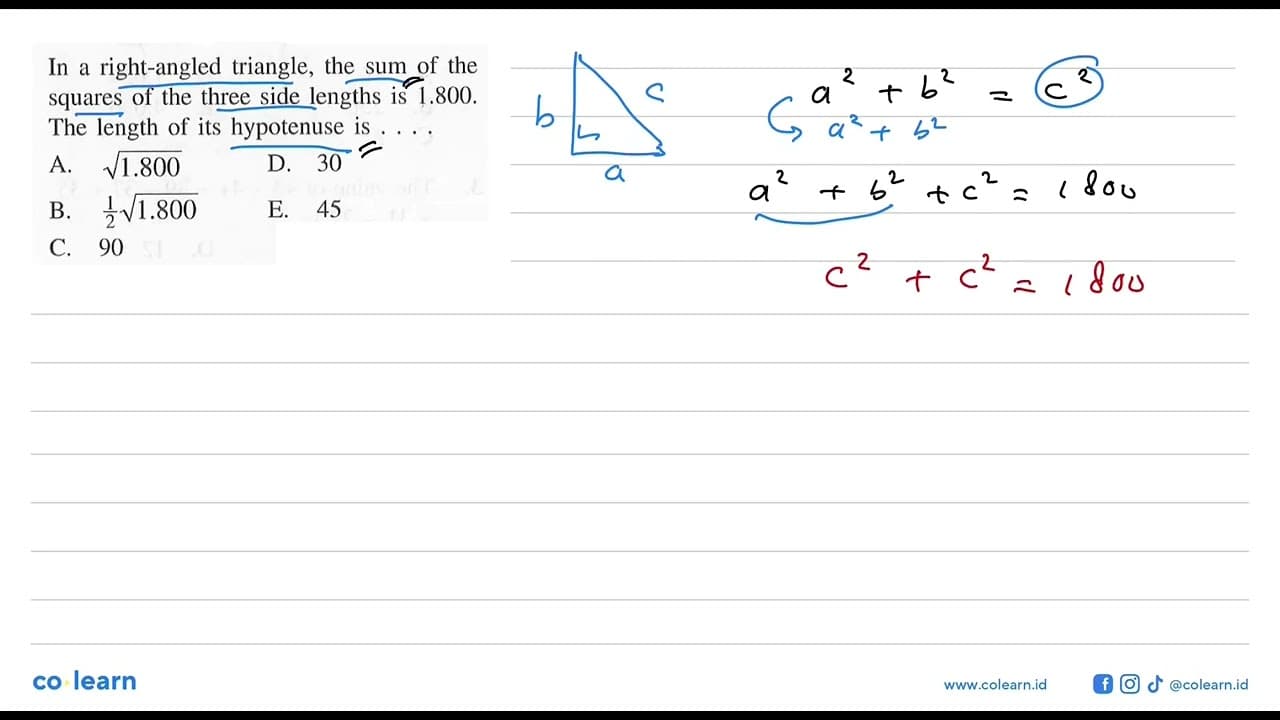 In a right-angled triangle, the sum of the squares of the