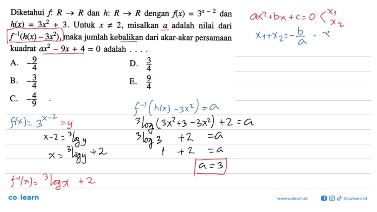 Diketahui f:R->R dan h:R->R dengan f(x)=3^x-2 dan