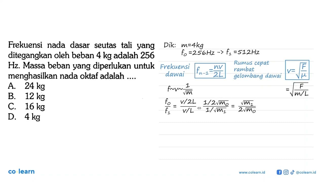 Frekuensi nada dasar seutas tali yang ditegangkan oleh