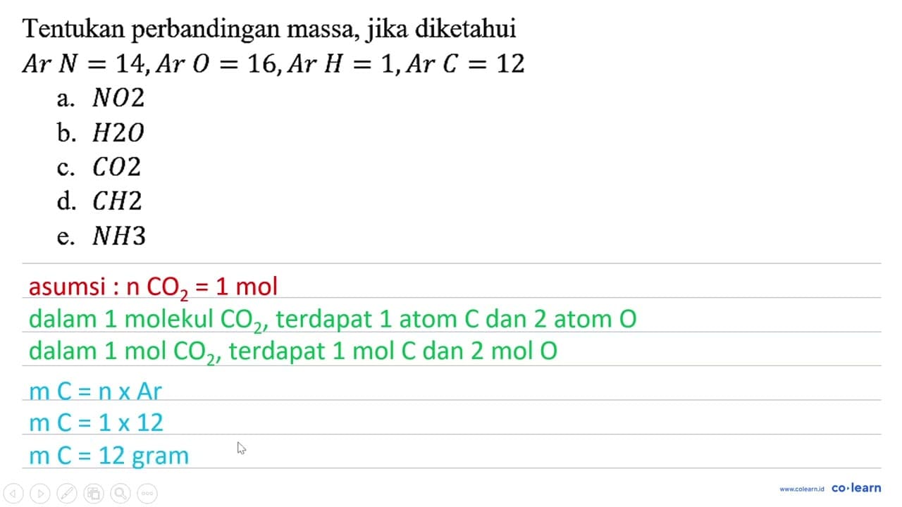 Tentukan perbandingan massa, jika diketahui Ar N = 14, Ar O