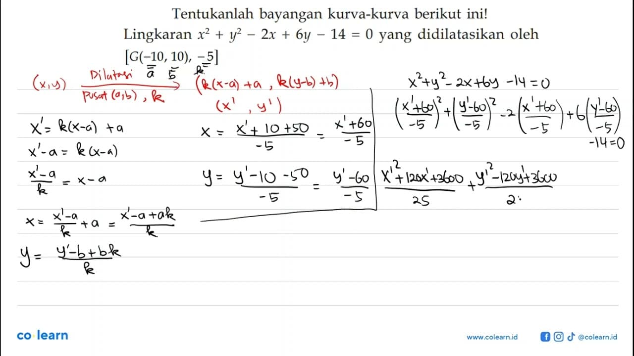 Tentukanlah bayangan-bayangan kurva-kurva berikut ini!