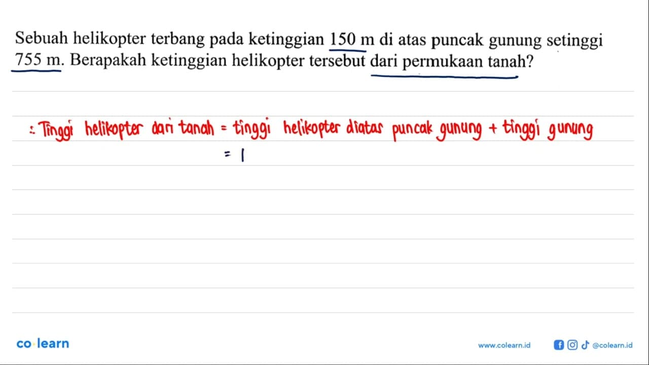 Sebuah helikopter terbang pada ketinggian 150 m di atas