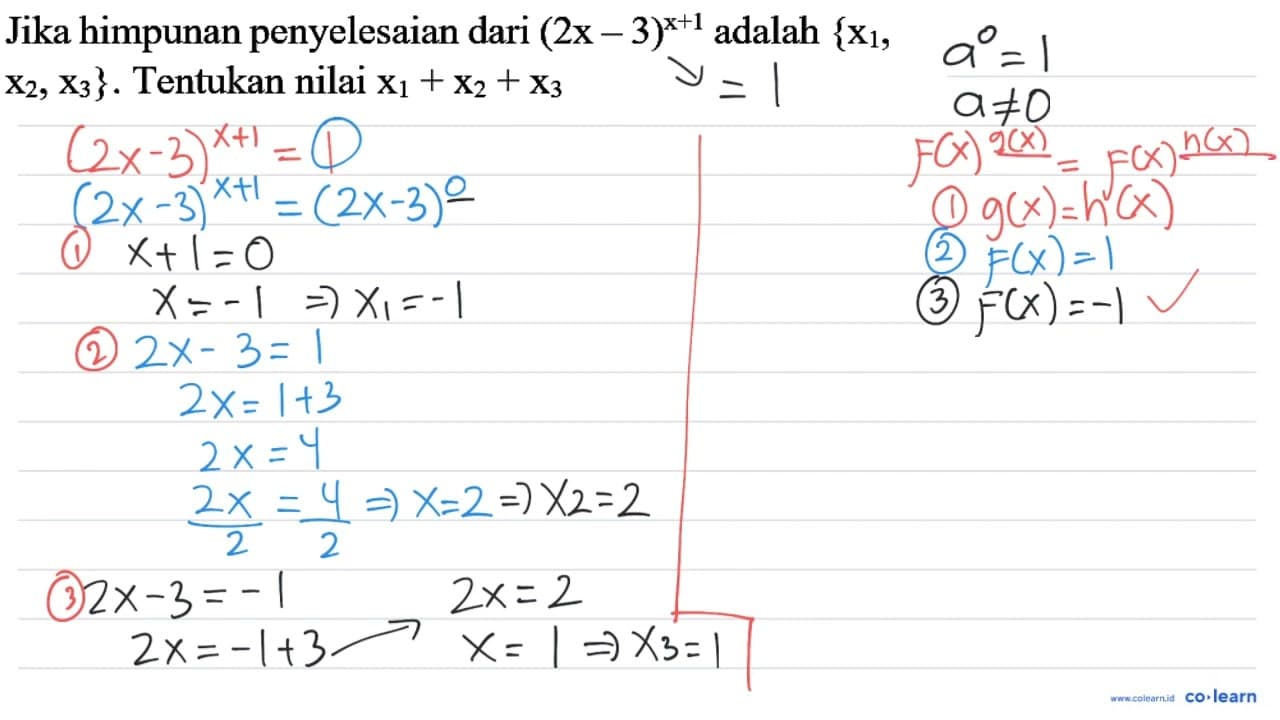 Jika himpunan penyelesaian dari (2 x-3)^(x+1) adalah