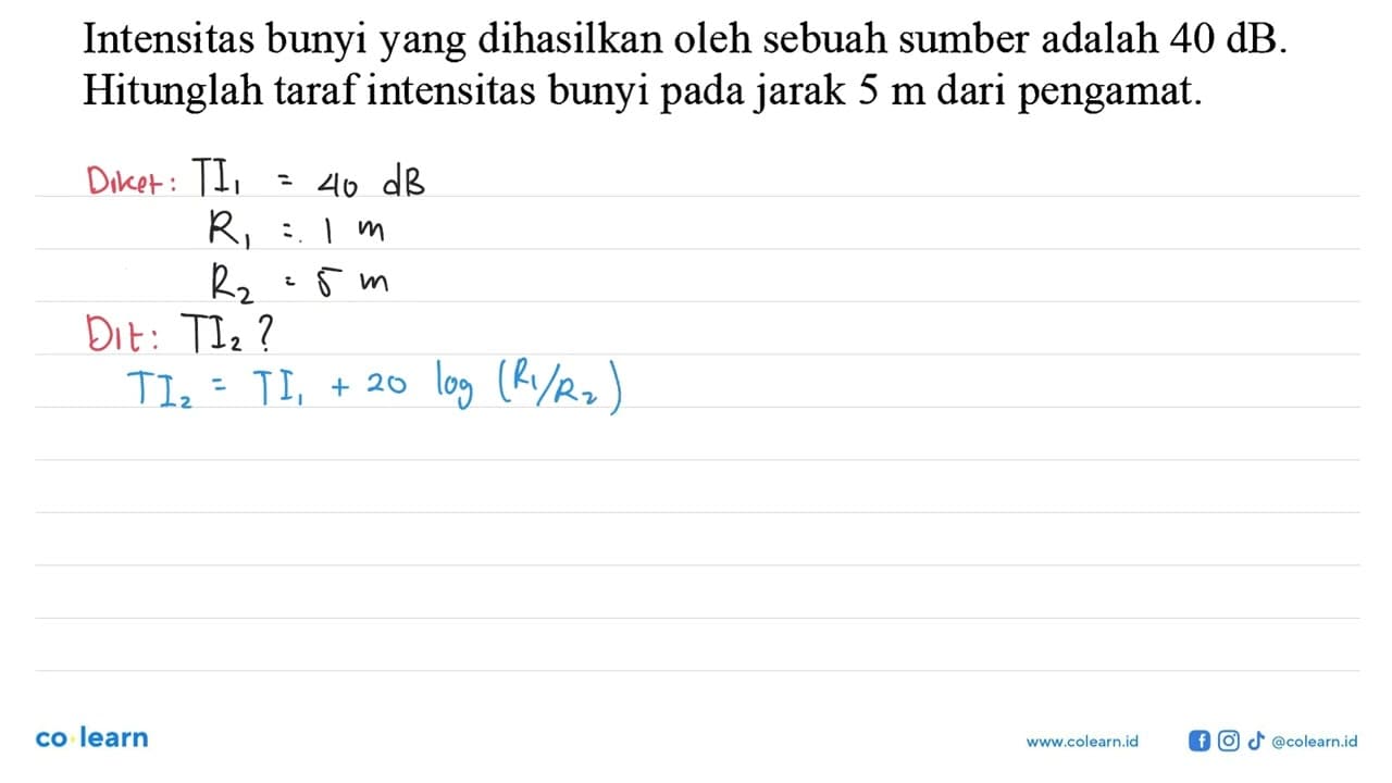 Intensitas bunyi yang dihasilkan oleh sebuah sumber adalah