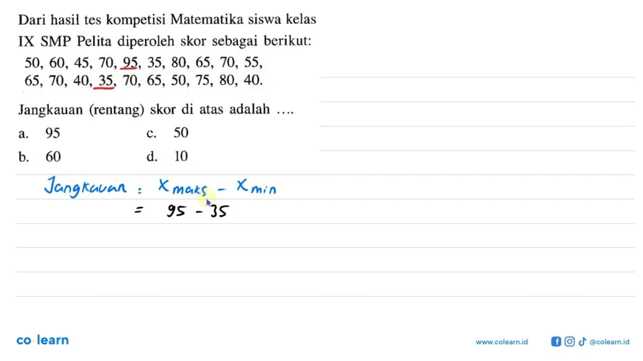 Dari hasil tes kompetisi Matematika siswa kelas IX SMP