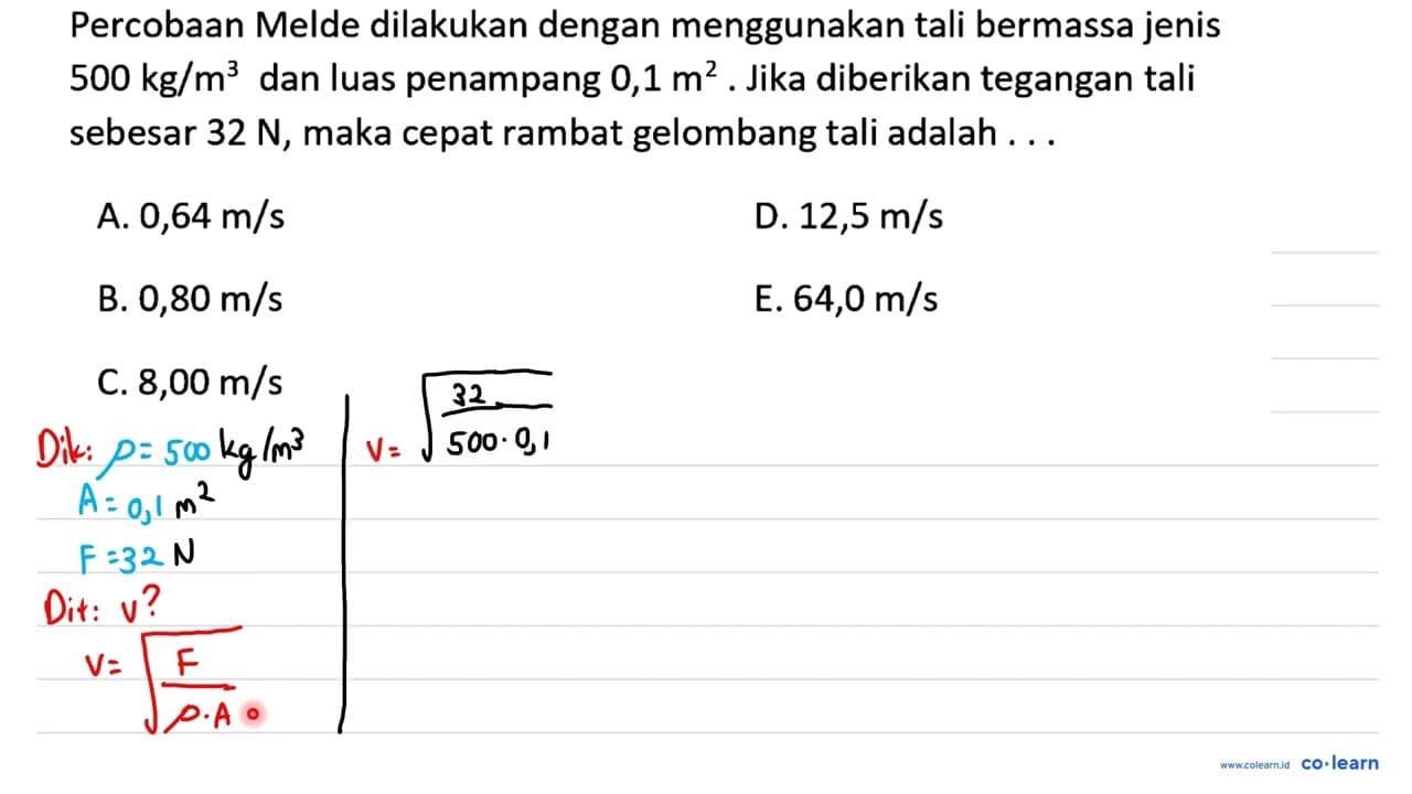 Percobaan Melde dilakukan dengan menggunakan tali bermassa