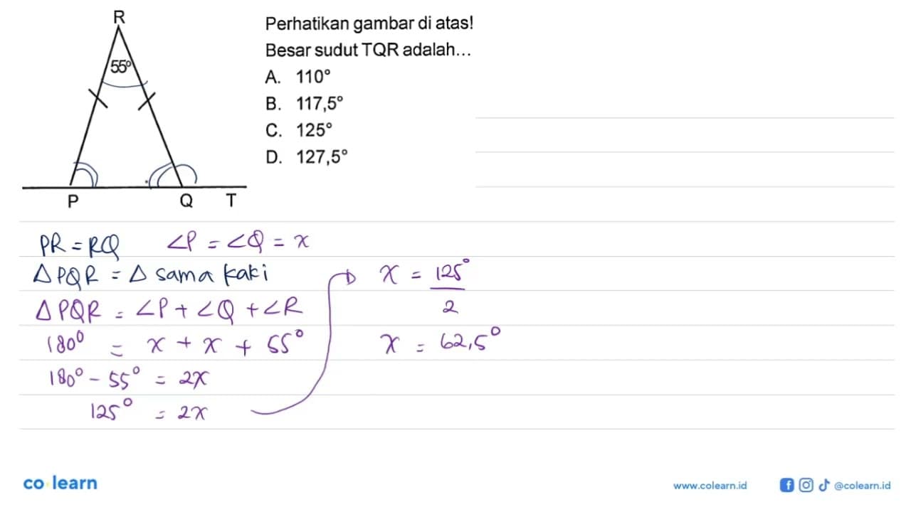 R 55 P Q TPerhatikan gambar di atas!Besar sudut TQR