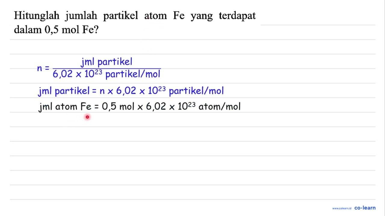 Hitunglah jumlah partikel atom Fe yang terdapat dalam 0,5