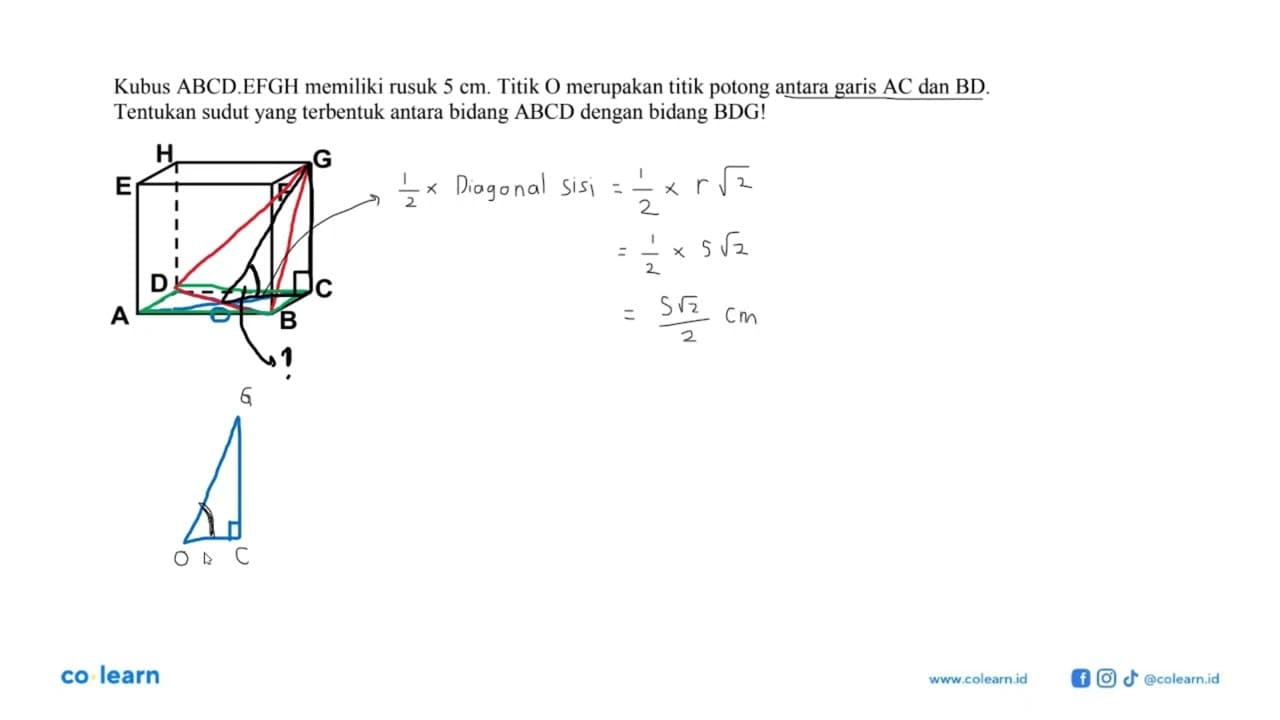 Kubus ABCD.EFGH memiliki rusuk 5 cm. Titik O merupakan